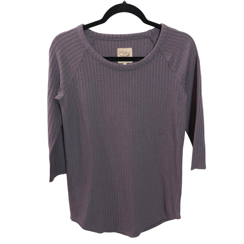 CHASER Thermal Waffle Knit Long Sleeve Tee Pullover Top S Solid LS T-Shirt Tunic